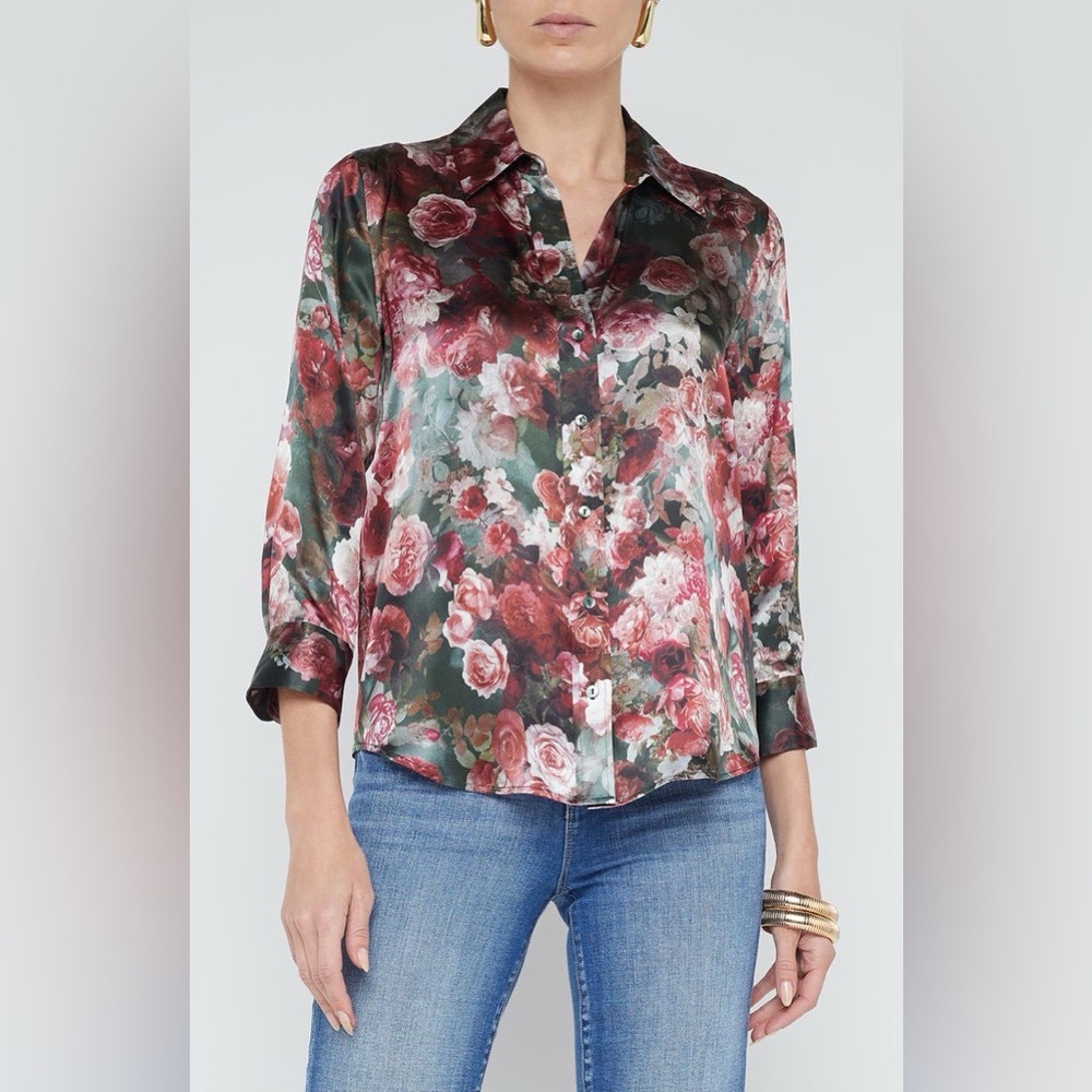 NWT L'AGENCE Dani Floral Silk Button-Up Shirt Blouse